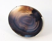 Silver Ring with Agate- slice,  size 7 3/4  (18mm)