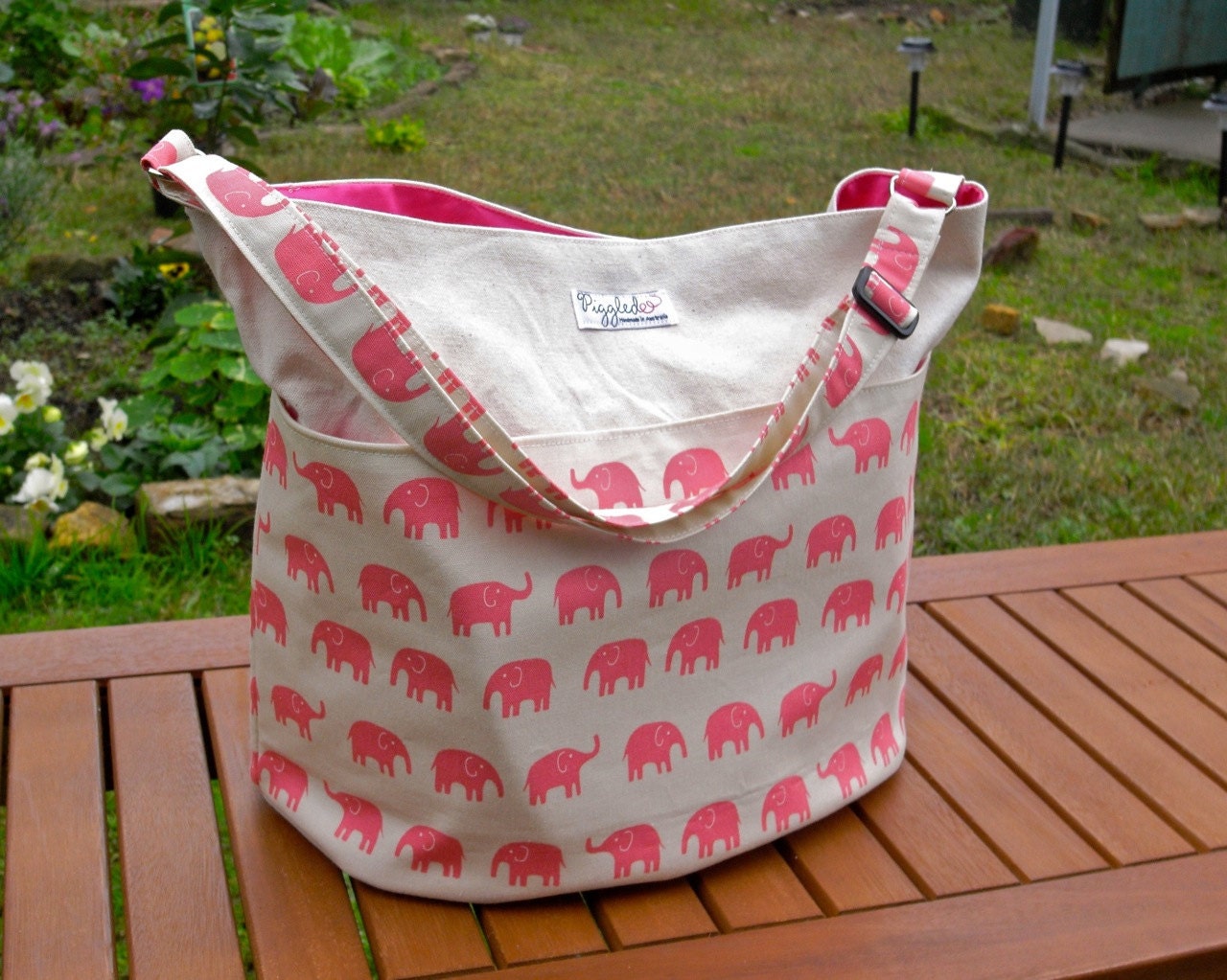Diaper Bag / Nappy Bag / Daycare Bag - Pink Elephants (Made to Order)