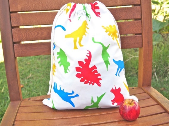 Large Drawstring Bag / Library Bag - Dinosaurs