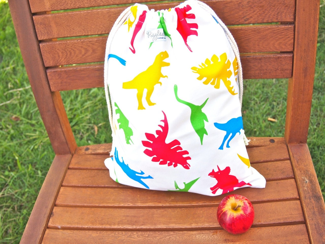 Large Drawstring Bag / Library Bag - Dinosaurs