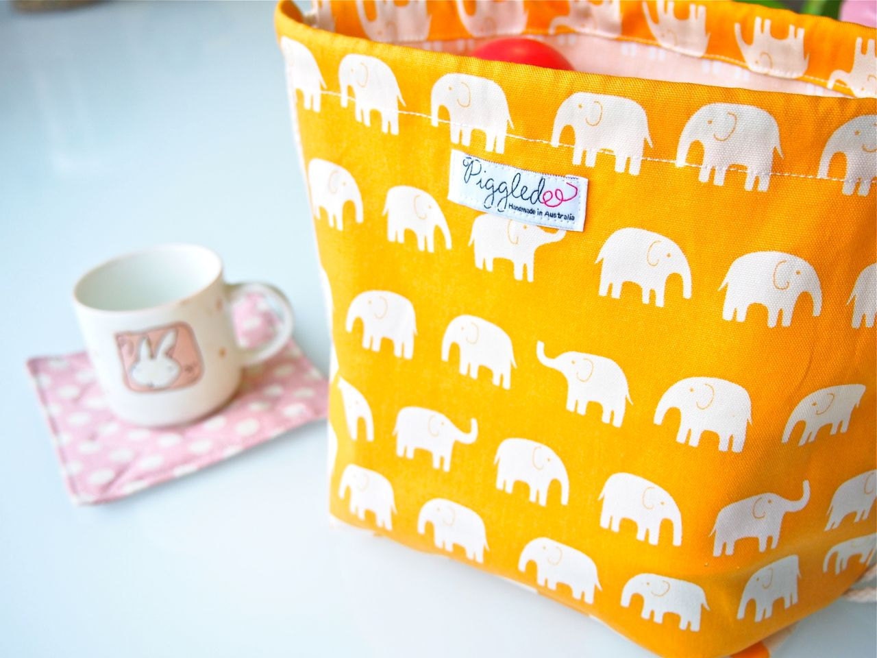 Large Chid's Backpack Lunch Bag - Orange Elephants