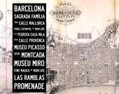 BARCELONA BUS SCROLL - Subway Art, Tram Scroll, Destination Roll - Hand painted and distressed on artist canvas, ready to hang 22" x 59"
