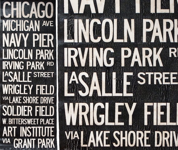 CHICAGO BUS SCROLL - Subway Art, Tram Scroll, Destination Roll - Hand painted and distressed on artist canvas, ready to hang 22" x 59"