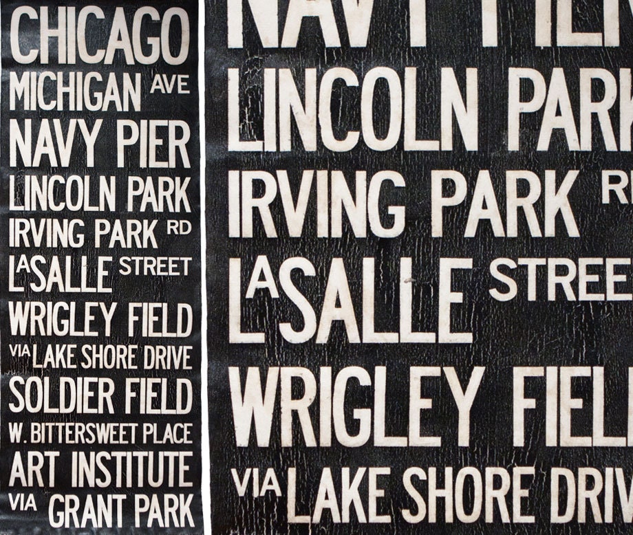 CHICAGO BUS SCROLL - Subway Art, Tram Scroll, Destination Roll - Hand painted and distressed on artist canvas, ready to hang 22" x 59"