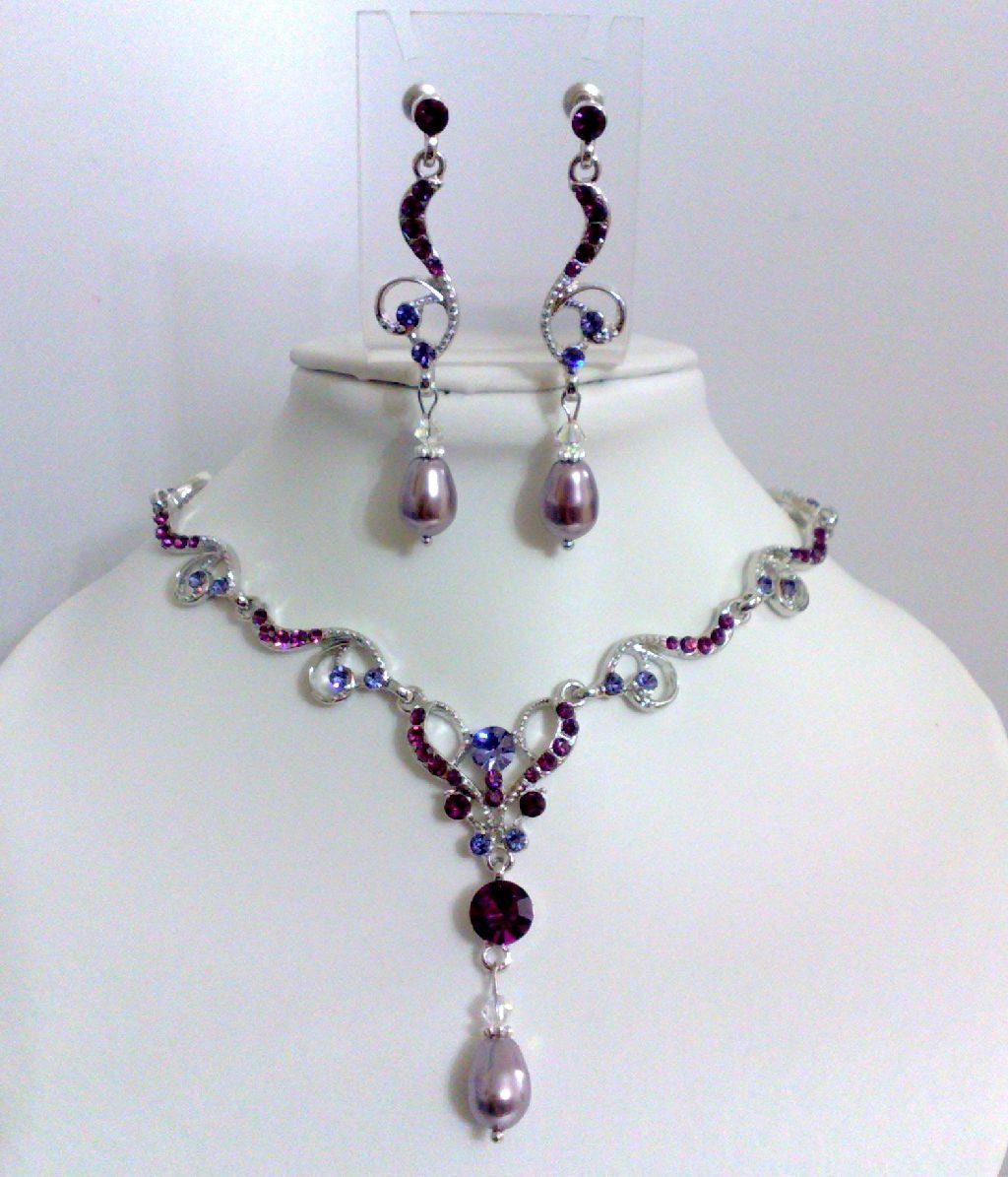 Victorian Wedding Party Jewelry, Purple Bridal Necklace and Earrings, February Birthdays, PURPLE SET