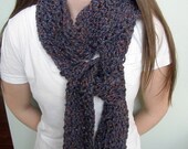 Hand-crocheted Plush Marbled Blue Green Red Scarf FREE SHIPPING