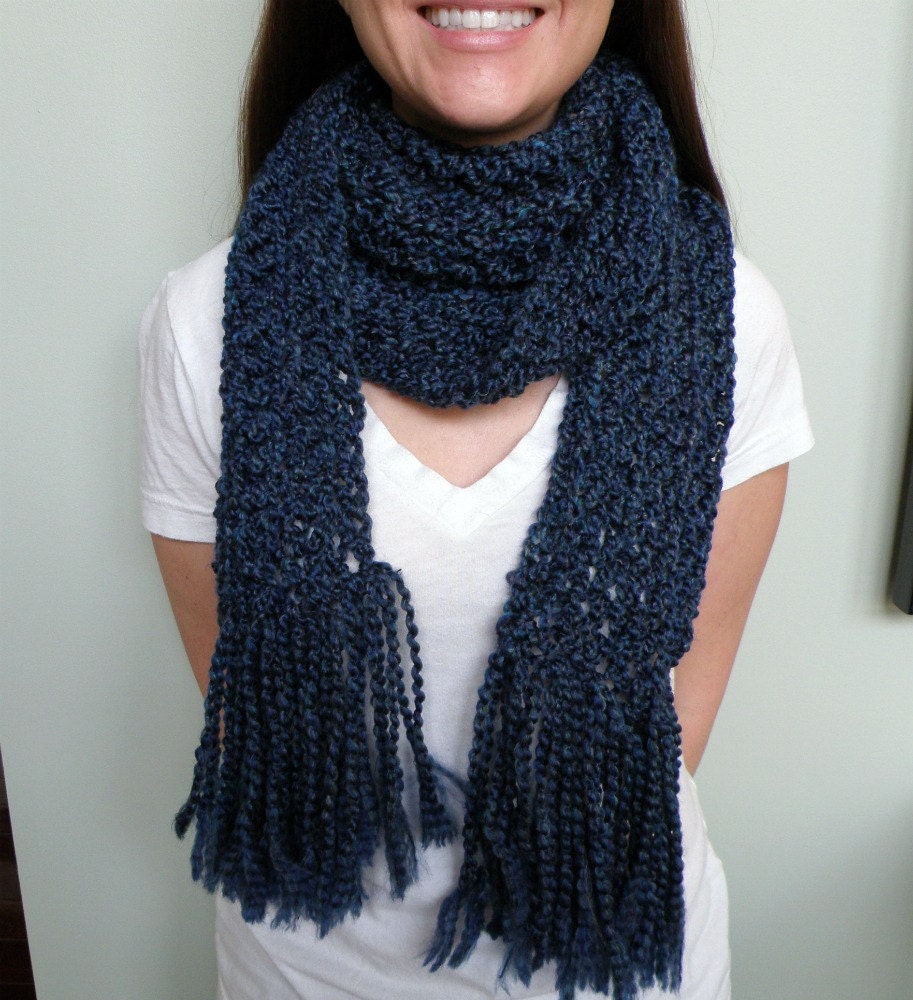 Hand-crocheted super soft midnight peacock blue scarf FREE SHIPPING