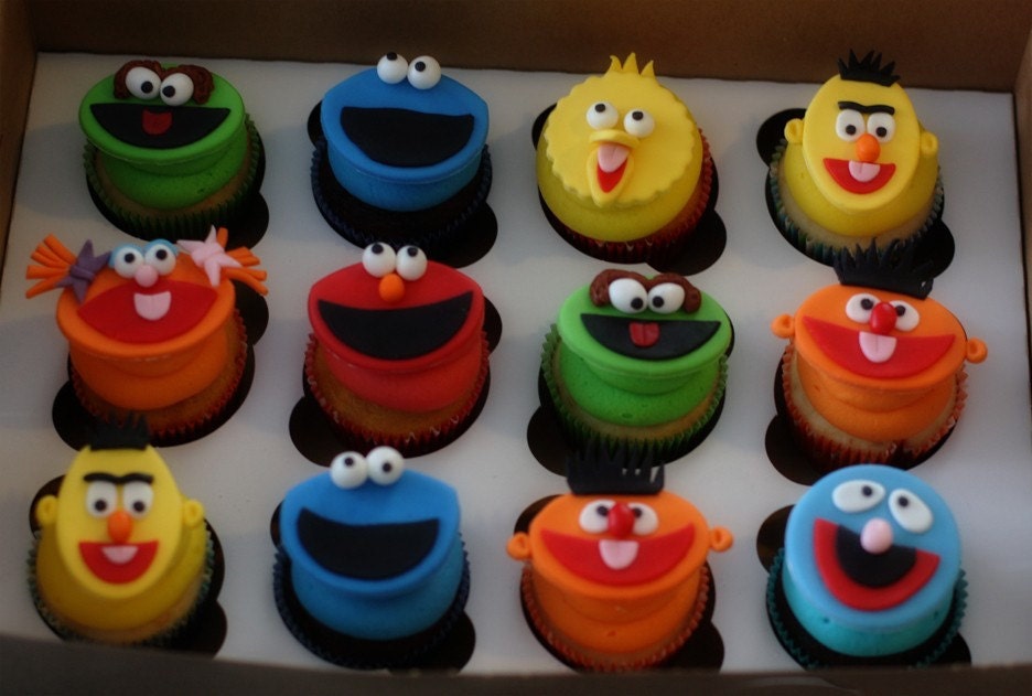 Fondant Sesame Street Character Inspired Cupcake, Cookie or Mini-Cake Toppers