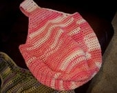 Crochet Market Tote Bag Pink and White Cotton