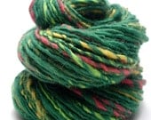 Handspun Yarn - Forest, Corriedale wool, soft, thick and thin, striping, single ply, worsted weight