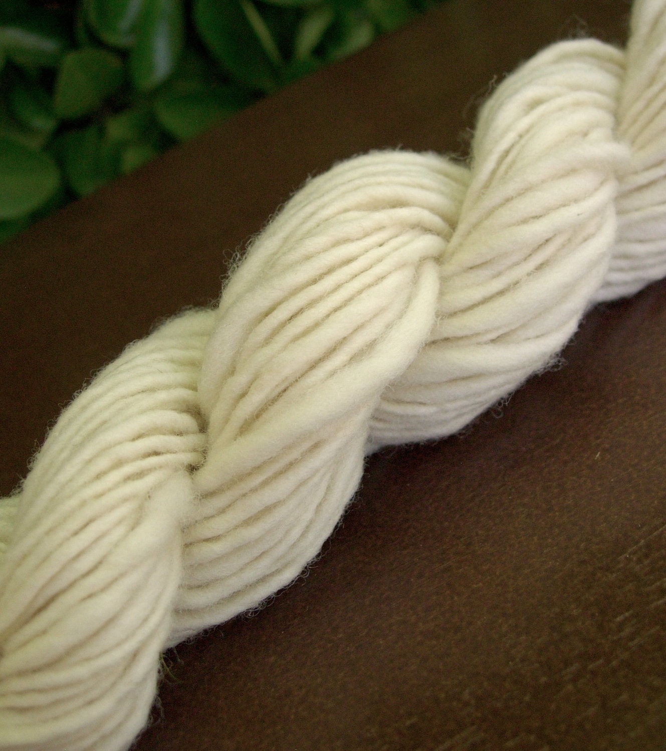 Handspun Yarn - Certified organic Merino wool, undyed, thick and thin, single ply, bulky weight