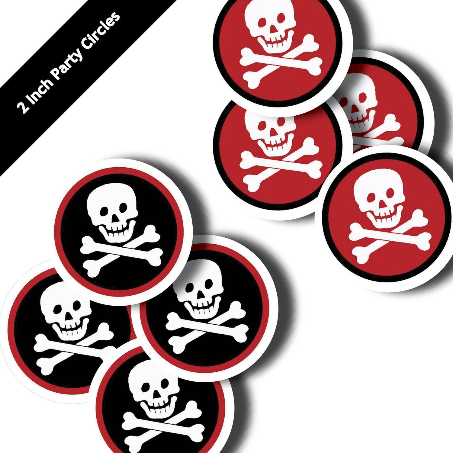 PIRATE SKULL and CROSSBONES - Birthday Party - Printable Invitation and Party Supplies - Red and Black