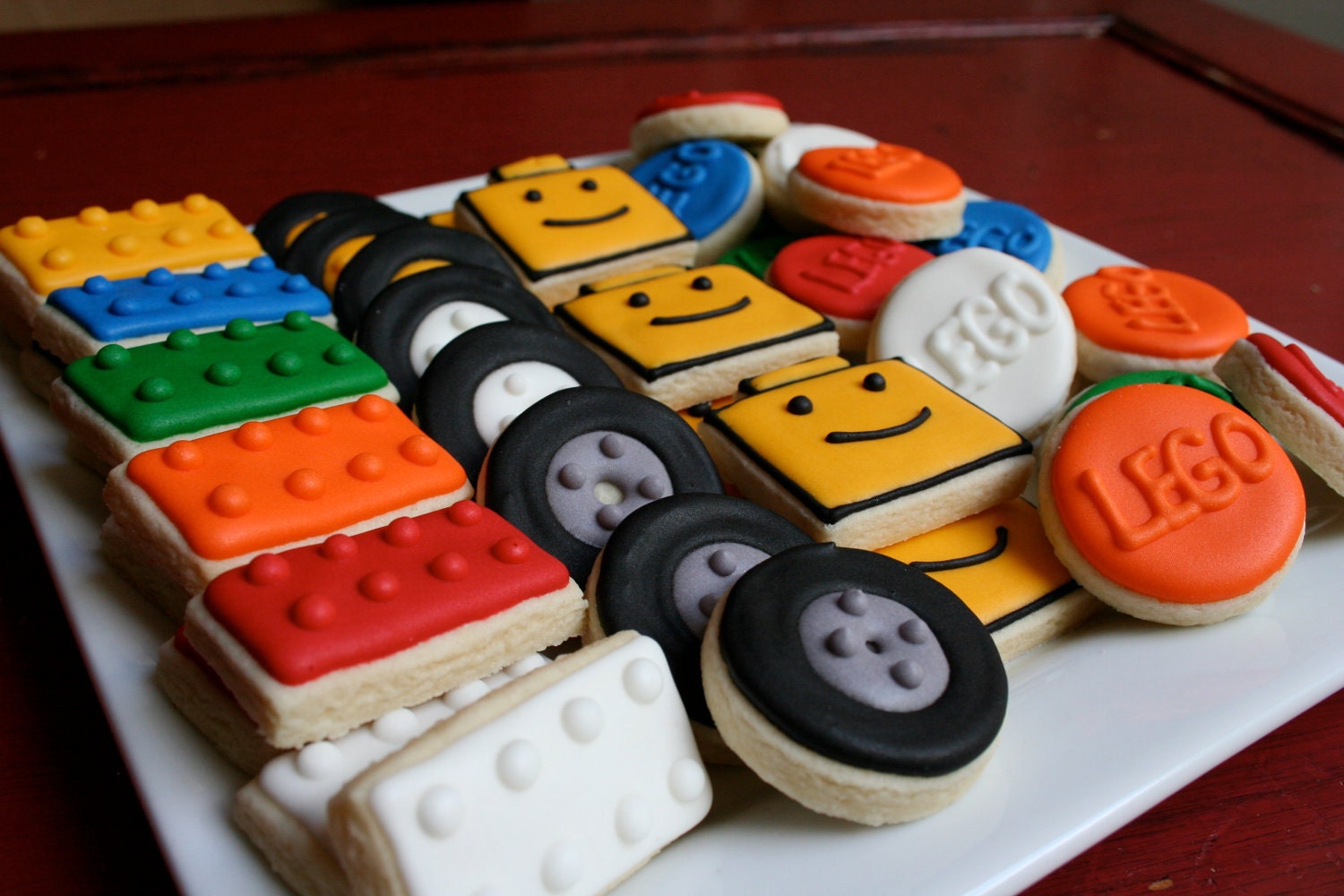 LEGO Head LEGO Blocks Tires and Logo 4 dozen mini cookies