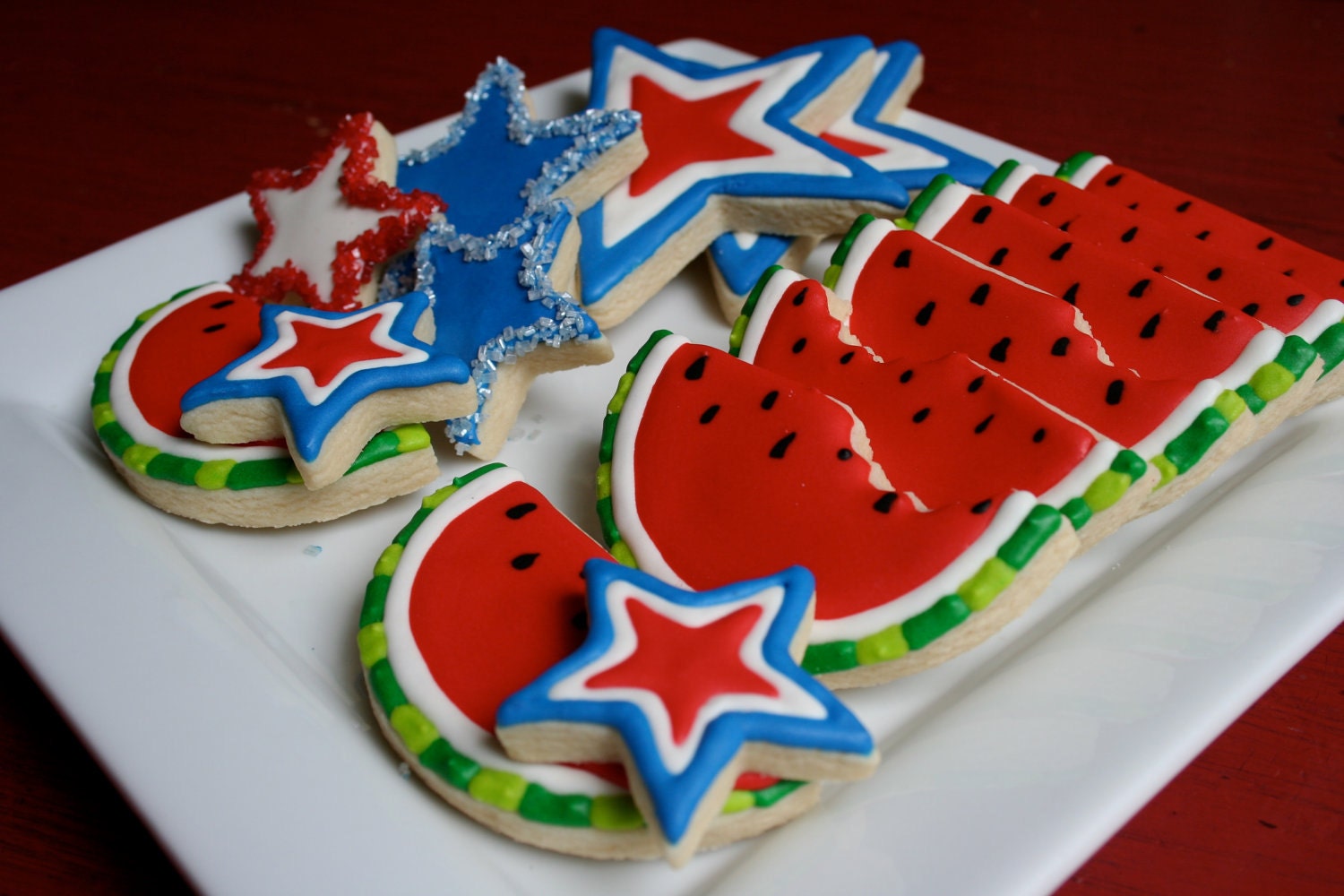 Watermelon Picnic and Stars on July 4th Sugar Cookies