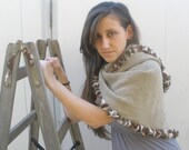 Scarf -Beige-Brown Shawl-   brown knitted rustic shawl, Clothing Accessory