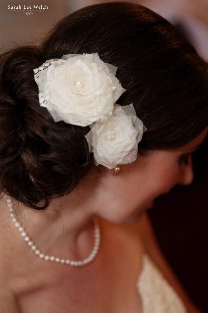 Lace Wedding Headpiece, Pure Silk Wedding Hair Accessories, Fascinator, Bridal Headpiece Hair Flowers, Ivory, White Wedding Flower Hairpiece