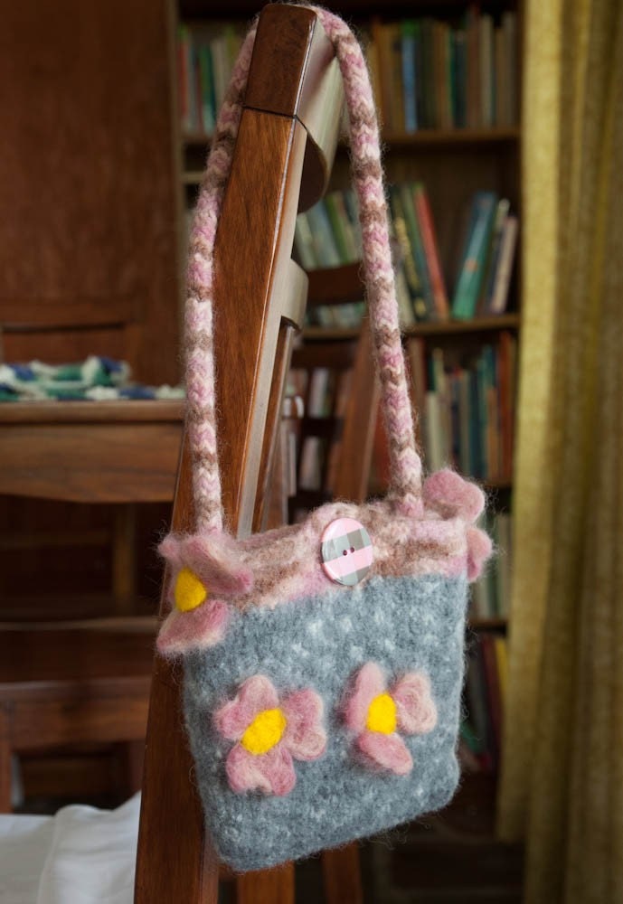 Felted Pink and Gray Floral Bag