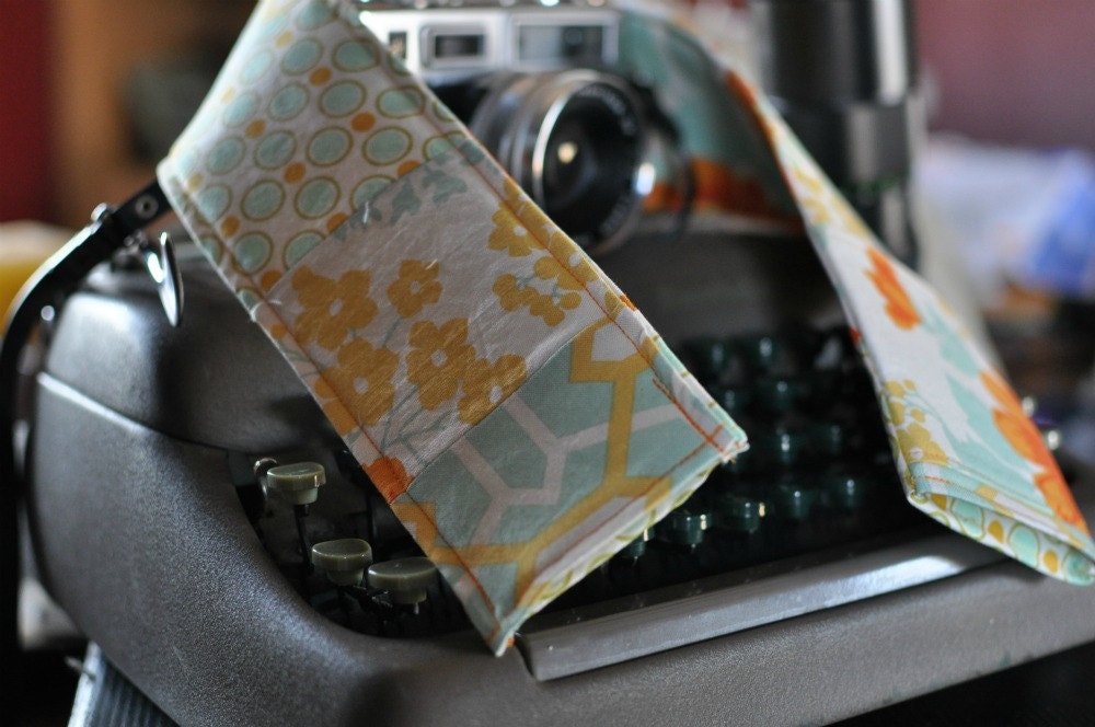 DSLR Padded Camera Strap Cover Yellows, Orange and Teal-Made to Order OOAK