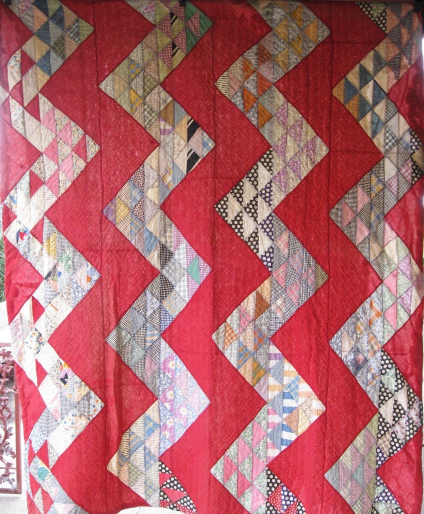 Reserved For Customer - Reserved for Primitive Streak O' Lightening Vintage Antique Quilt - Beautifully Bold