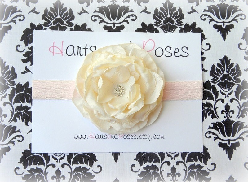 Ivory Headband..Newborn Headband..Baby Headband..Baby Girl Headband..Infant Headband..Christening Headband..Baby Bows