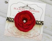 Baby Headbands..Newborn Headband..Flower Headband..Baby Girl Headbands..Deep Red Flower Cheetah Print Headband..Baby Headband