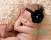 Vintage Baby Headband..Black Headband..Black Flower.Infant Headband..Newborn Headband..Toddler..Girl