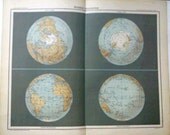 Antique World Map - 1891 the Earth, four perspectives, hemispheres