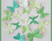 3D Wall Butterflies - 30 Green Tea, Clover Green, Honeydew Green Butterfly Silhouettes, Home Decor