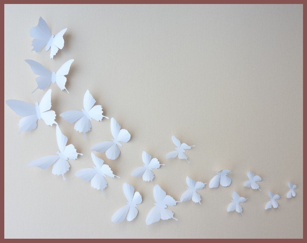 3D Wall Butterflies - 40 White Butterfly Silhouettes, Nursery, Home Decor, Wedding