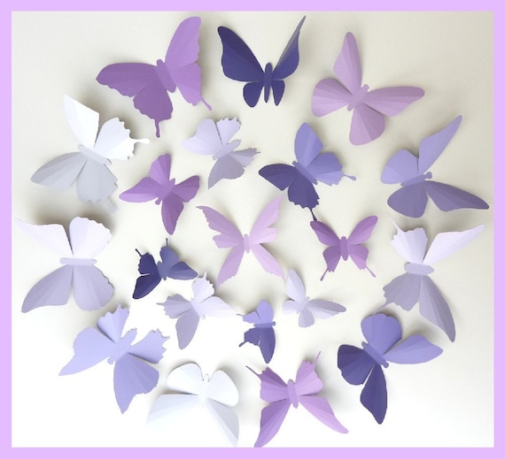 3D Wall Butterflies - 30 Lavender, Purple, Eggplant Butterfly Silhouettes, Nursery, Home Decor, Wedding