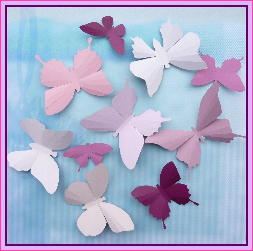 3D Wall Butterflies - 15 Light Pink to Burgundy Butterfly Silhouettes, Home Decor, Nursery