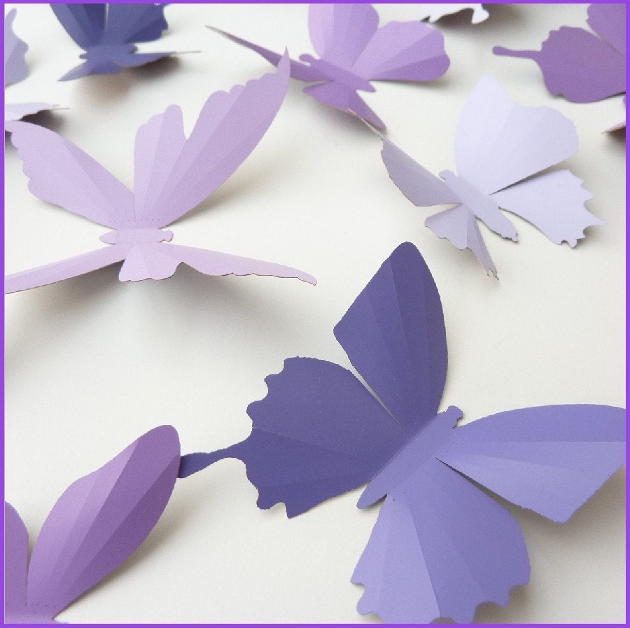 3D Wall Butterflies - 30 Lavender, Purple, Eggplant Butterfly Silhouettes, Nursery, Home Decor, Wedding