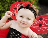 Ladybug Tutu Dress Costume with Stretch Crochet Antenna Headband for Infants & Toddlers up to 23" Chest