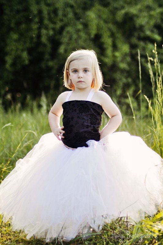 Flower Girl or Pageant Two Piece Black Taffeta & White Tulle Gown for Girls 9-10 years to 28" Waist