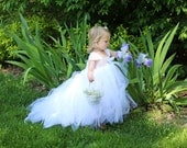 White Bridal Flower Girl Gown with Detachable Bustle Style Train 2-4T