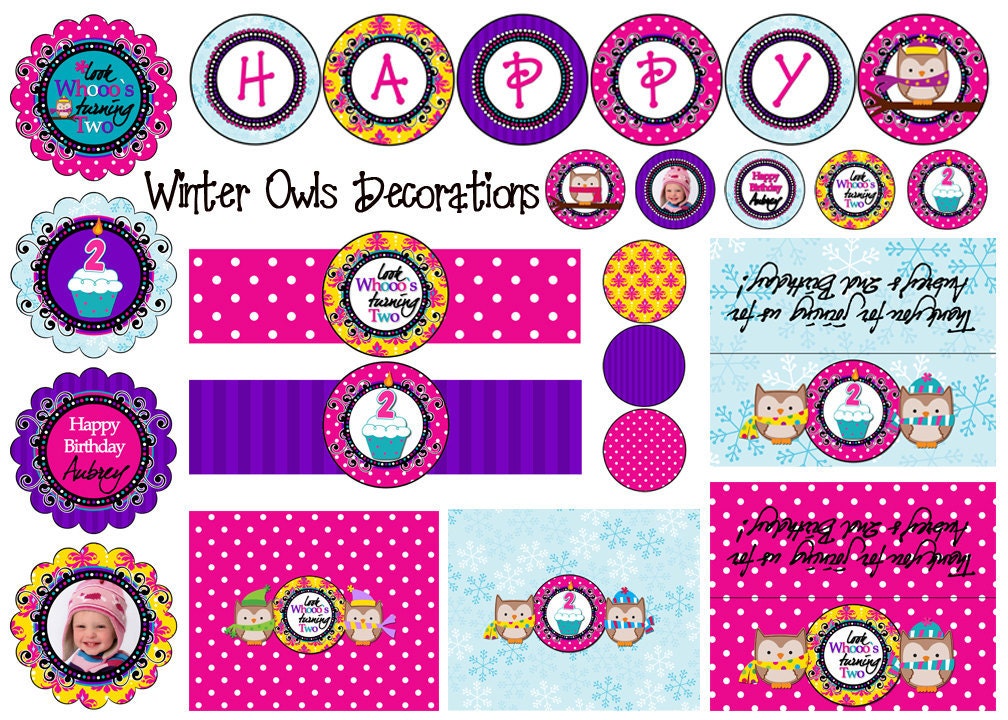 Printable Personalized Little Hoot Owl Birthday Party Decoration & Invitation Mega Pack