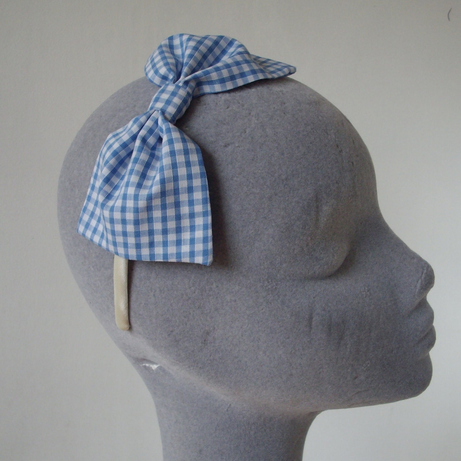 Blue Headband- Gingham Bow