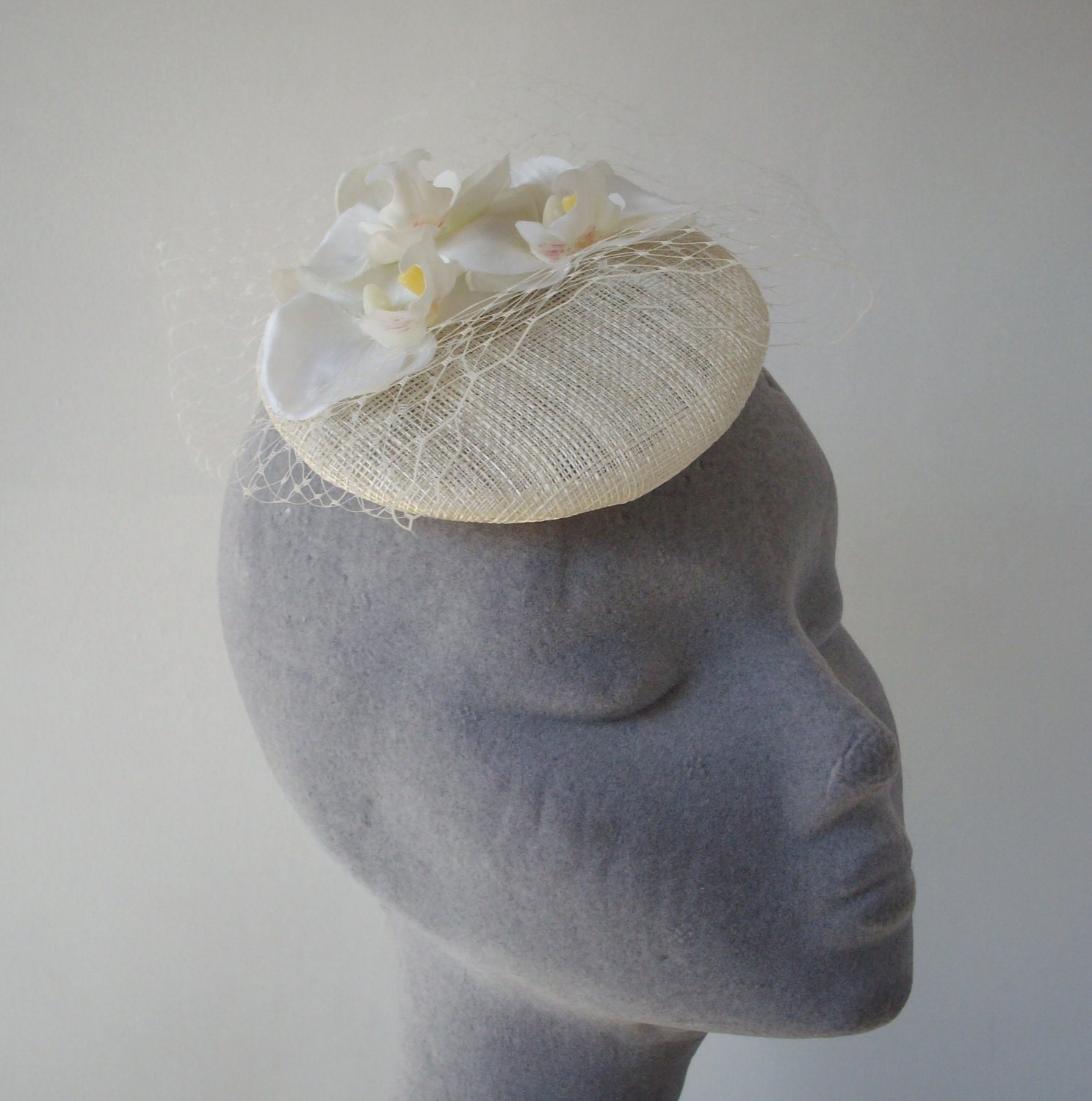 Ivory Flower Fascinator, Orchid, Large