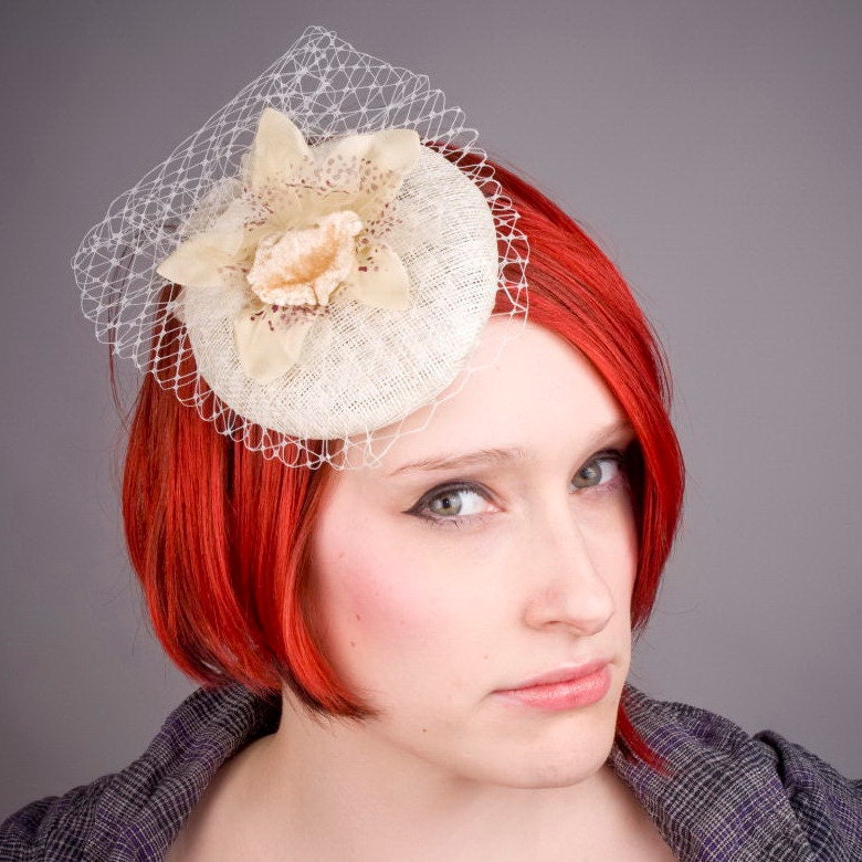 Ivory Fascinator, Orchid Flower, Large