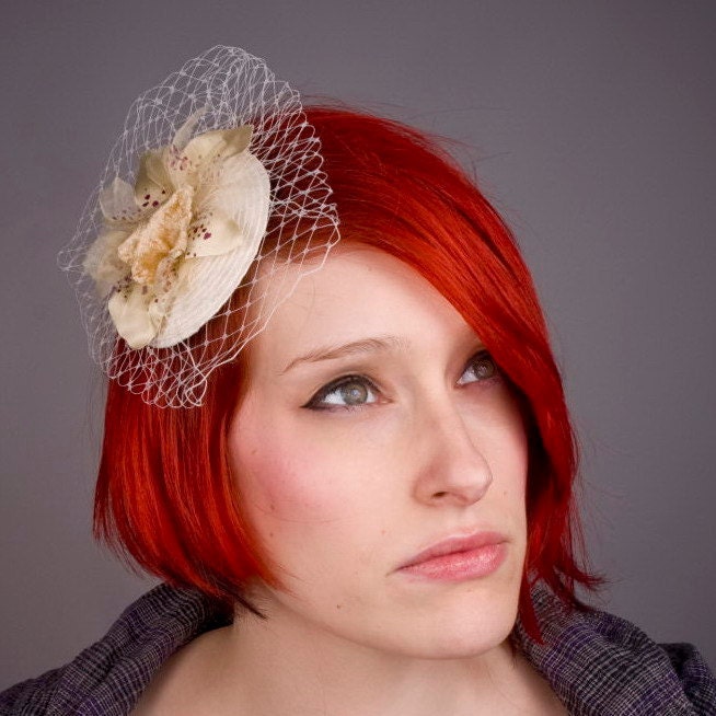 Ivory Fascinator, Orchid Flower, Small