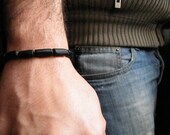 Surfer Mens Bracelet Lampwork Black Matte Glass Beads