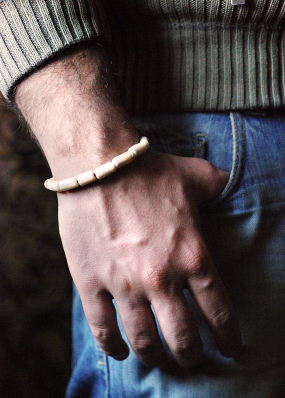 Ivory Mens beaded bracelet Murano Lampwork Glass Beads