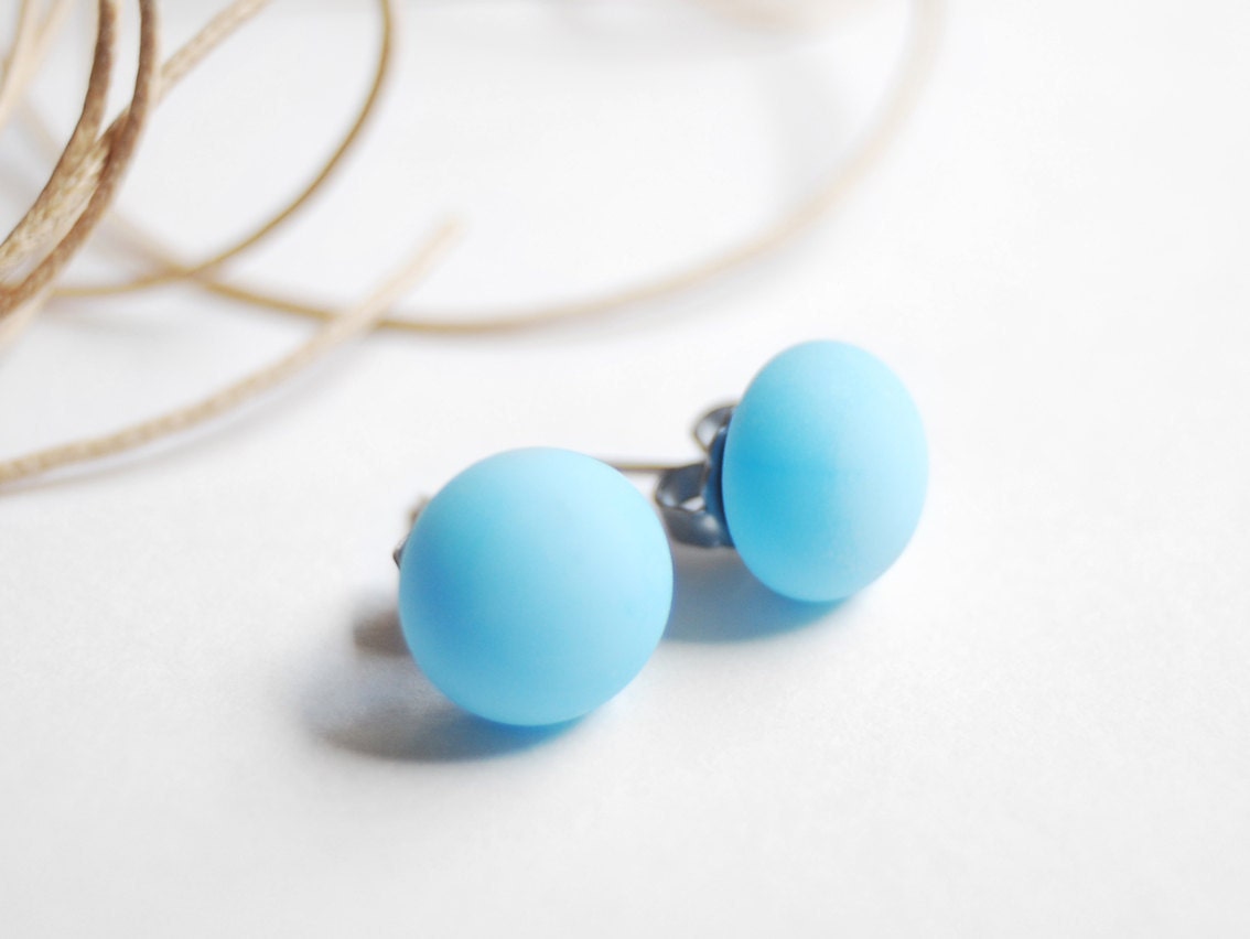 Earring studs trio Turquoise Black Teal glass