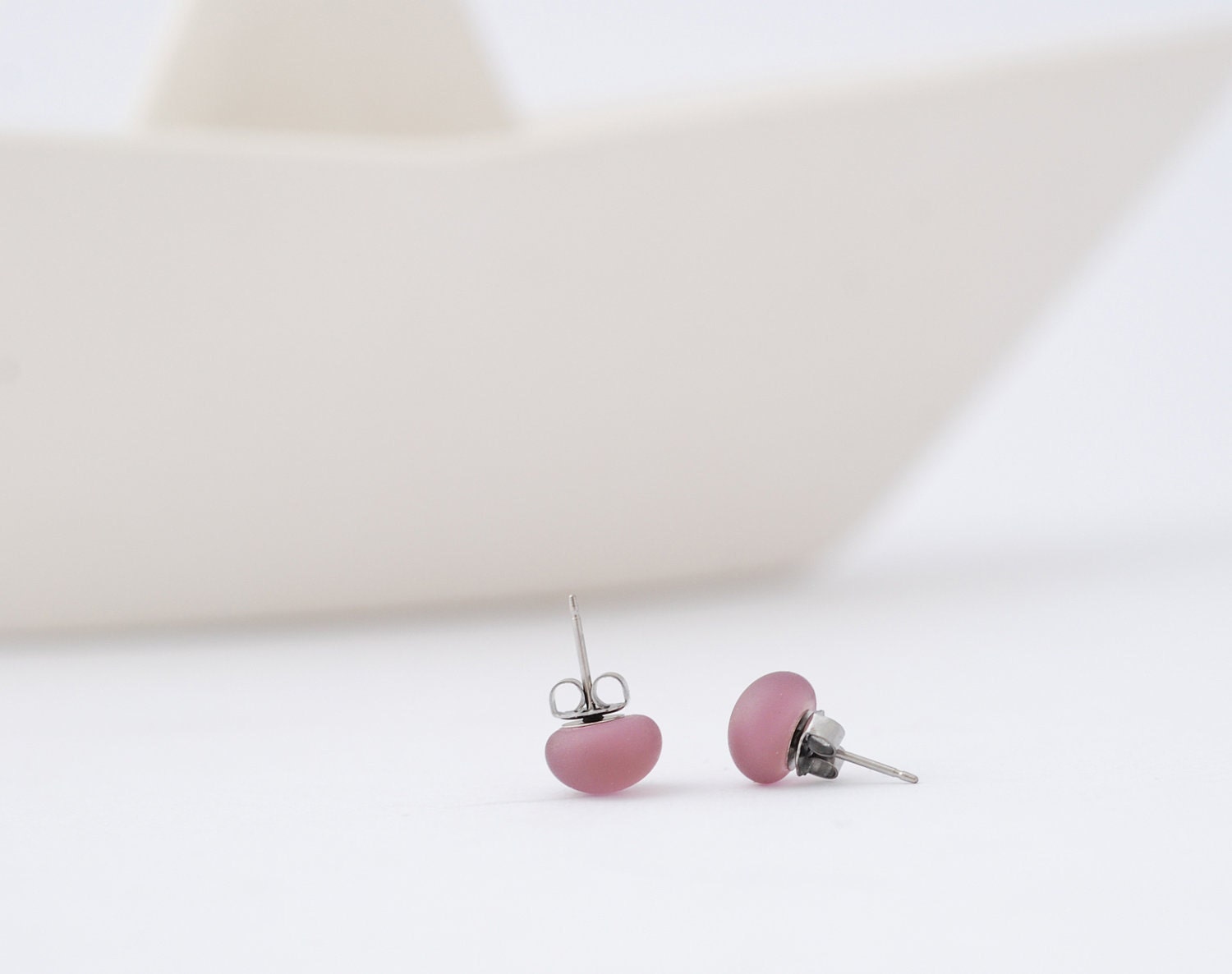 Earrings Studs Dusty Rose Matte Glass