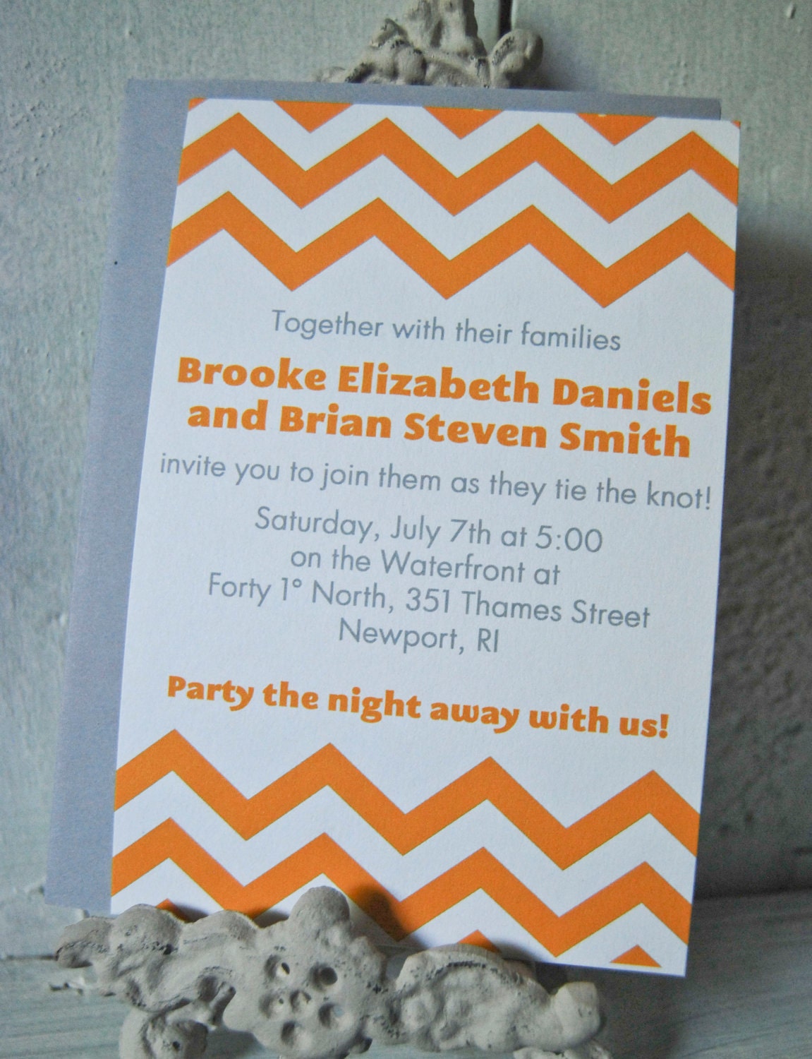 Wedding Invitation Suite, Modern Chevron Design, Gocco Printed - Set of 25