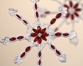 Snowflake Crocheted on Wire Star with Red Crystal Beads Holiday Ornament Home Decor Christmas Gift designed by dodofit on Etsy