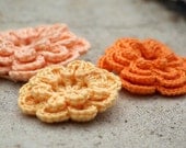 Set of 3 Valentine Day Crochet Flower Brooch Love Heart Orange, Banana, Apricot Spring Blossom Cotton Fiber by dodofit on Etsy