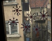Set of 6 Christmas in July Snowflakes Red Crystal Beads Crochet Wire Star Frame Cotton Fiber Holiday Ornaments by dodofit on Etsy