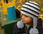 Pom Pom Spiral Earflap Hat Custom Colors Fall Winter Autumn Accessories Wool Boy Girl Children Hand Knit by dodofit on Etsy