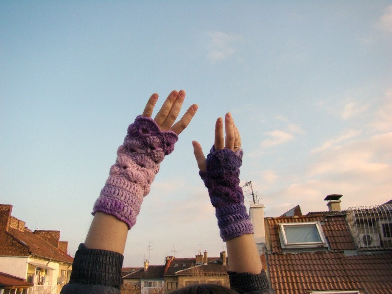 Multicolor Crochet Fingerless Mittens Wrist Warmers Gloves Purple Lilac Violet  Accessories Woman Girl Teen by dodofit on Etsy